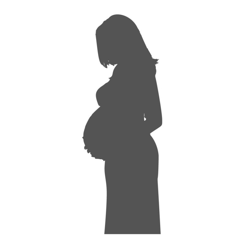 A clack silhouette of a pregnant woman standing with her hands wrapped around her belly