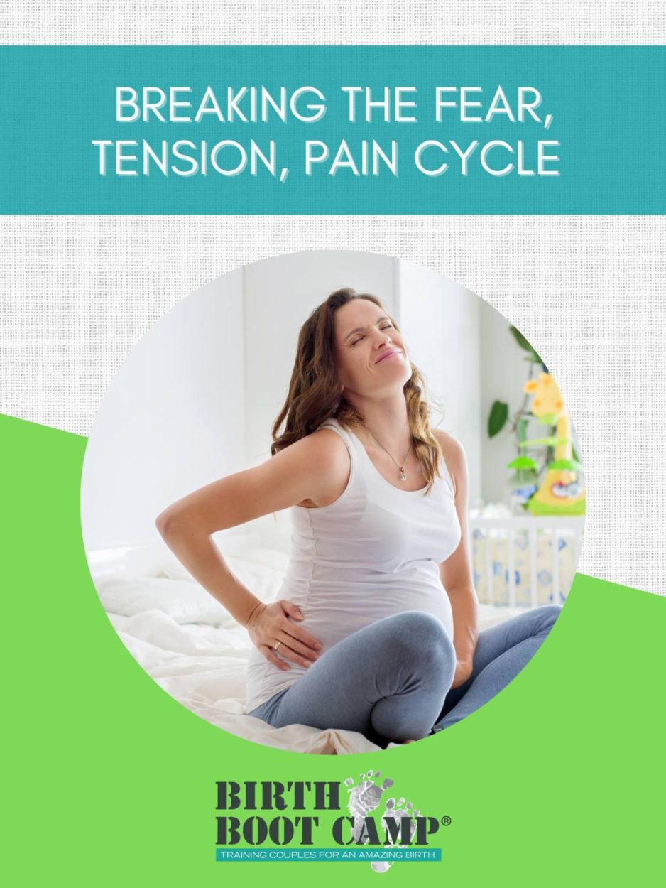 Breaking the fear, tension, pain cycle. Photo of pregnant woman with perceived pain.