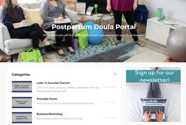 A screenshot of the online postpartum doula portal that they receive access to after completing training