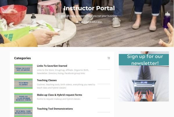 A screenshot of the online instructor portal that is available after completing Birth Boot Camp's childbirth educator training